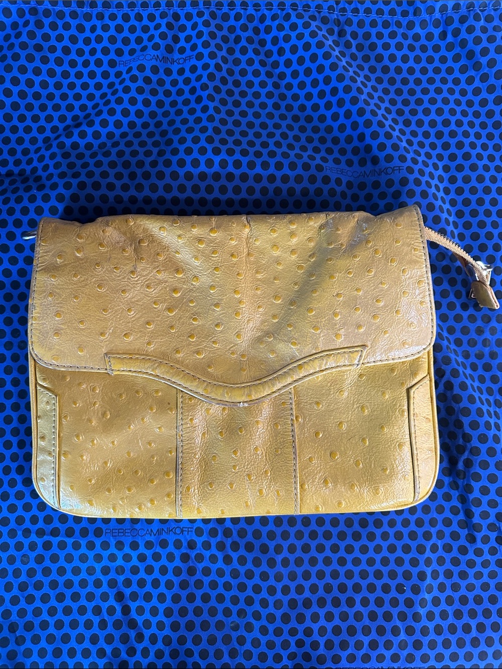 REBECCA MINKOFF Yellow Ostrich Triple Gusset Beau